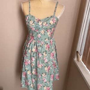 Womens Sz M Summer Dress Floral Print Strappy Cotton Smocking Back